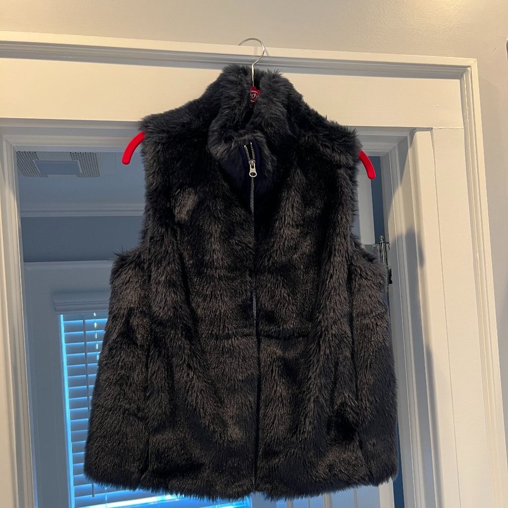 J Crew Navy faux fur vest size Small